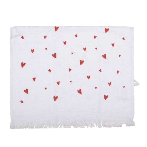 Clayre & Eef Gästehandtuch 40x66 cm Weiß Rot Baumwolle Herzen von Clayre & Eef