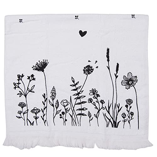 Clayre & Eef Gästehandtuch 40x66 cm Weiß Schwarz Baumwolle Rechteckig Blumen Kleine Handtuch Clayre & Eef Gästehandtuch 40x66 cm Weiß Schwarz Baumwolle Rechteckig Blumen Kleine Handtuch von Clayre & Eef