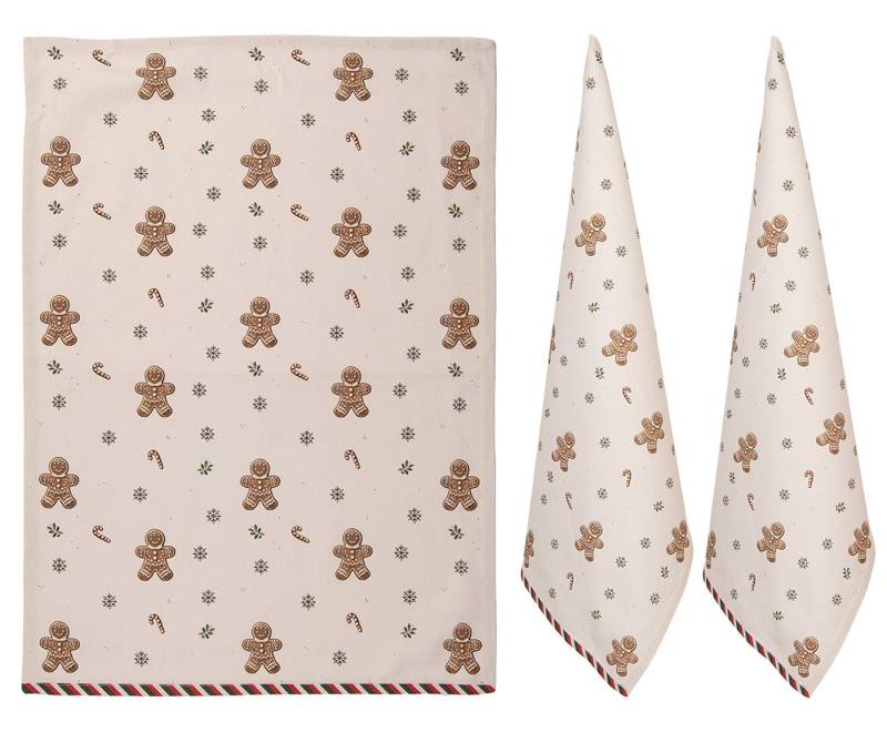 Clayre & Eef Geschirrtuch Classic Gingerbread Magic, (3-tlg., 3-teilig), Geschirrtücher (3 Stück), ca.50x70 cm Baumwolle von Clayre & Eef