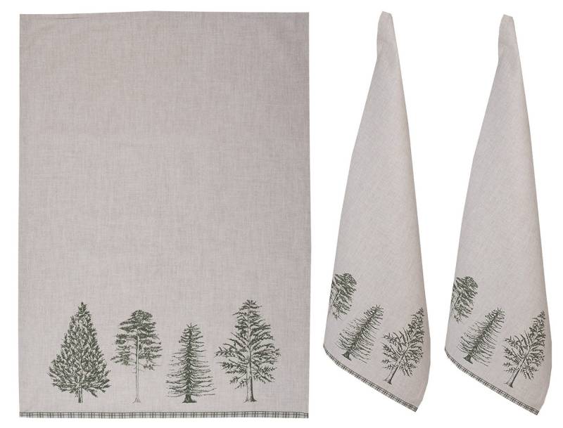 Clayre & Eef Geschirrtuch Natural Pine Trees, (3-tlg., 3-teilig), Geschirrtücher (3 Stück), ca.50x70 cm Baumwolle von Clayre & Eef
