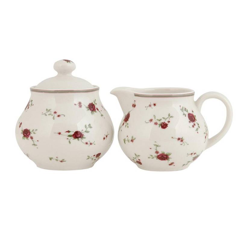 Clayre & Eef Kaffeeservice La Petite Rose Milchkännchen & Zuckerdose im romantischen Landhausstil von Clayre & Eef