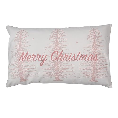 Clayre & Eef Kissenbezug 30x50 cm Rosa Weiß Polyester Rechteck Weihnachtsbäume Merry Christmas Dekokissenbezug von Clayre & Eef