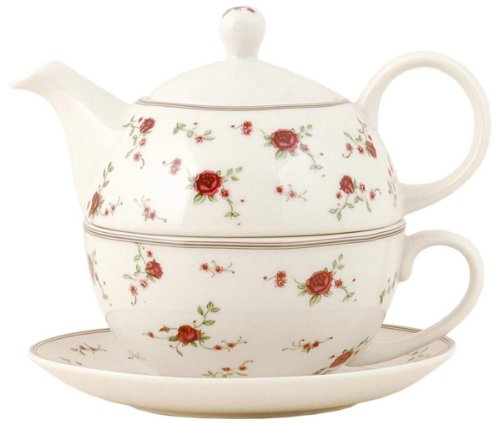 Clayre & Eef LPRTEFO La Petite Rose Teekanne mit Tasse Rosenmuster (0,4 l) Ca. 0,4 l von Clayre & Eef