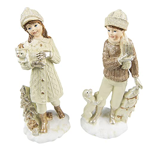 Clayre & Eef Mädchen und Junge Winterfigur im Set Weihnachten Landhaus von Clayre & Eef