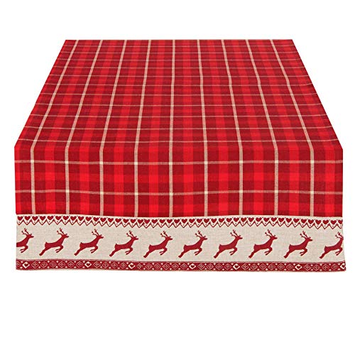Clayre & Eef NOC64 Tischläufer Hirsch Motiv 50 * 140 cm Rot/Natur von Clayre & Eef