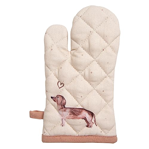 Clayre & Eef Ofenhandschuh 18x30 cm Beige Baumwolle Dackel Ofenhandschuh von Clayre & Eef