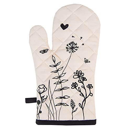 Clayre & Eef Ofenhandschuh 18x30 cm Beige Schwarz Baumwolle Blumen Ofenhandschuh von Clayre & Eef