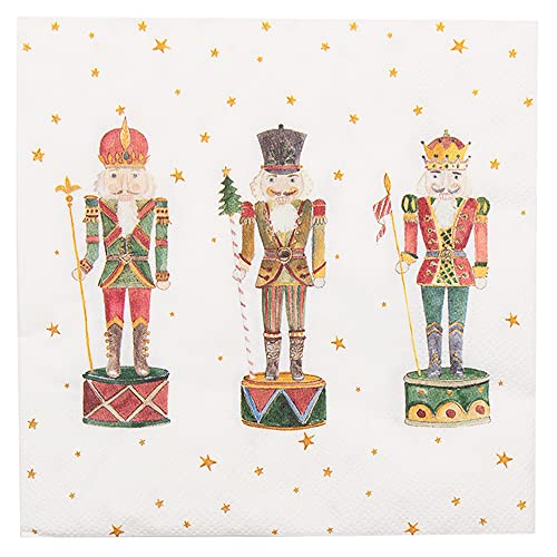 Clayre & Eef Servietten Papier 20er Set 33*33 cm (20) Weiß Grün Papier Quadratisch Nussknacker Servietten Papier von Clayre & Eef