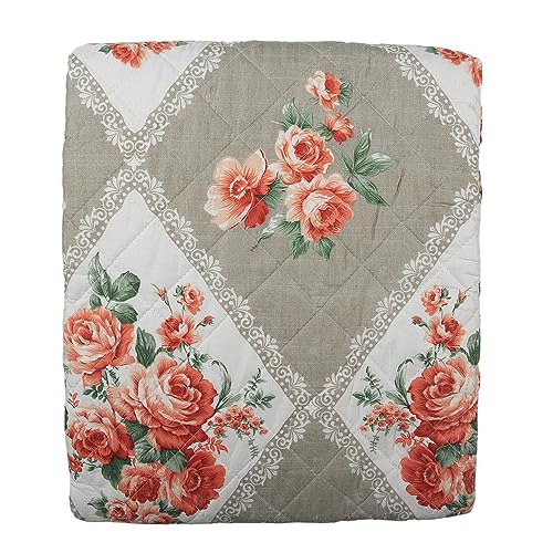Clayre & Eef Tagesdecke 140x220 cm Grau Rosa Baumwolle Polyester Rechteck Blumen Tagesdecke von Clayre & Eef