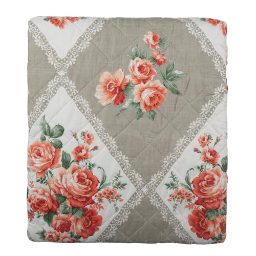 Clayre & Eef Tagesdecke 240x260 cm Grau Rosa Baumwolle Polyester Rechteck Blumen Tagesdecke von Clayre & Eef