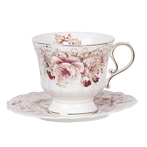 Clayre & Eef Tasse mit Untertasse 175 ml Weiß Rosa Porzellan Rund Blumen Geschirr von Clayre & Eef