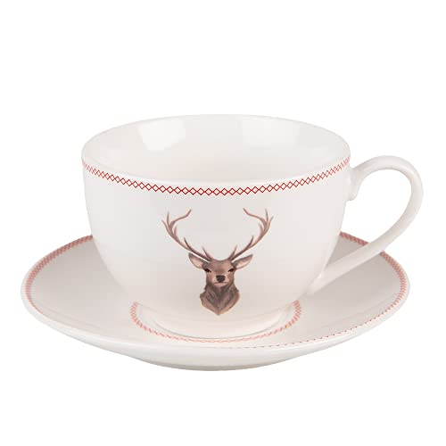 Clayre & Eef Tasse mit Untertasse 200 ml Beige Porzellan Hirsch Geschirr von Clayre & Eef