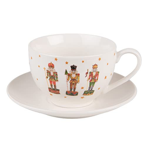 Clayre & Eef Tasse mit Untertasse 200 ml Beige Porzellan Nussknacker Geschirr von Clayre & Eef