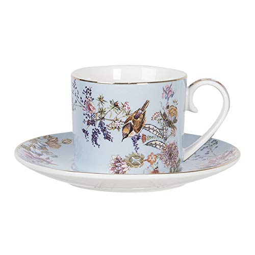 Clayre & Eef Tasse mit Untertasse 220 ml Blau Porzellan Rund Blumen Geschirr von Clayre & Eef
