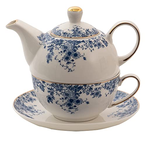 Clayre & Eef Tea for One 400 ml Blau Porzellan Blumen Teekanne-Set von Clayre & Eef