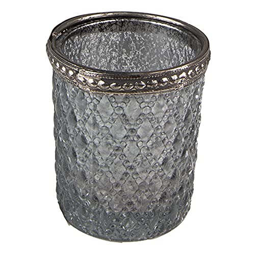 Clayre & Eef Teelichthalter Ø 6x6 cm Grau Glas Metall Halter für Teelicht von Clayre & Eef