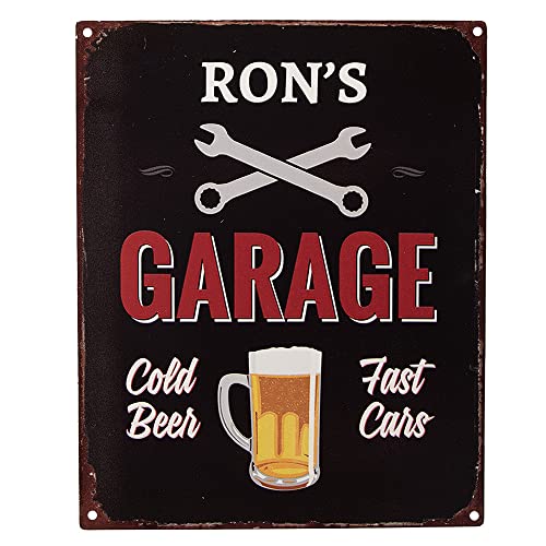 Clayre & Eef Textschild 20x25 cm Schwarz Metall Bierglas Ron's Garage Wandschild von Clayre & Eef