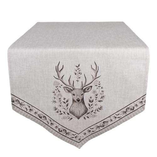 Clayre & Eef Tischläufer 50x160 cm Beige Baumwolle Hirsch Tischdecke von Clayre & Eef