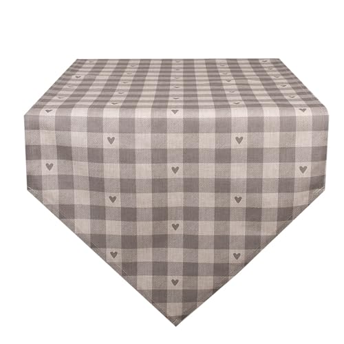 Clayre & Eef Tischläufer 50x160 cm Beige Grau Baumwolle Herzen von Clayre & Eef