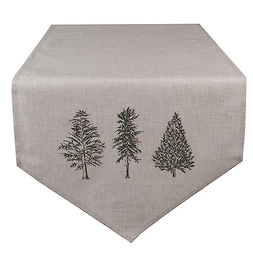 Clayre & Eef Tischläufer 50x160 cm Beige Grün Baumwolle Rechteck Tannenbäume von Clayre & Eef