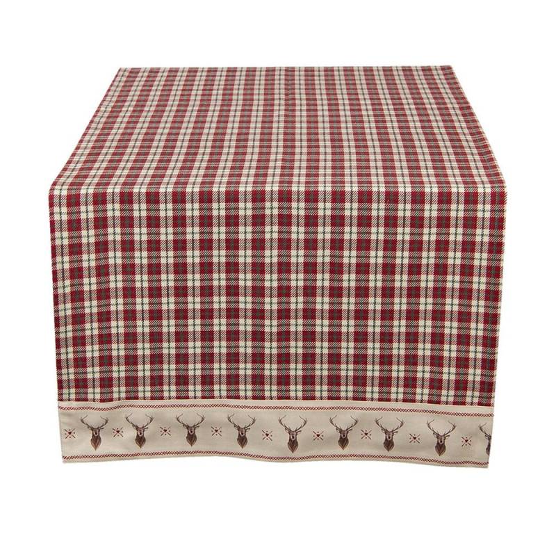 Clayre & Eef Tischläufer Tischläufer 50x140 cm Rot Beige Baumwolle Rauten Hirsch Tischdecke von Clayre & Eef