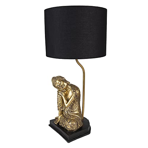 Clayre & Eef Tischlampe Buddha Ø 26x54 cm Goldfarbig Schwarz Kunststoff Schreibtischlampe von Clayre & Eef
