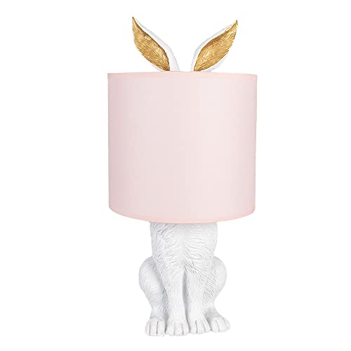 Clayre & Eef Tischlampe Kaninchen Ø 20x43 cm Weiß Rosa Kunststoff Schreibtischlampe von Clayre & Eef