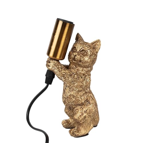 Clayre & Eef Tischlampe Katze 9x9x18 cm Goldfarbig Kunststoff von Clayre & Eef