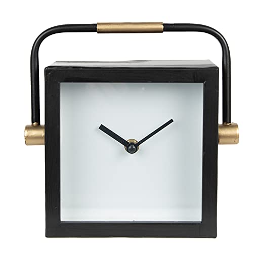 Clayre & Eef Tischuhr 19 cm Schwarz Weiß Metall Glas Standuhr von Clayre & Eef