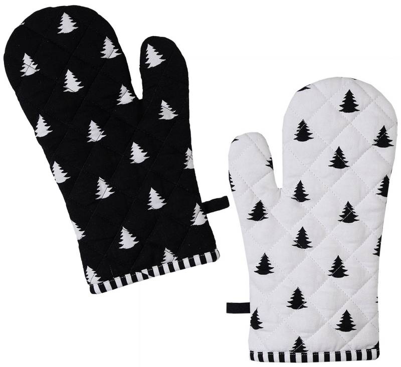 Clayre & Eef Topfhandschuhe Black & White X-Mas, (Set, 2-tlg., 2-teilig), Ofenhandschuhe wattiert Größe: ca.18x30cm von Clayre & Eef