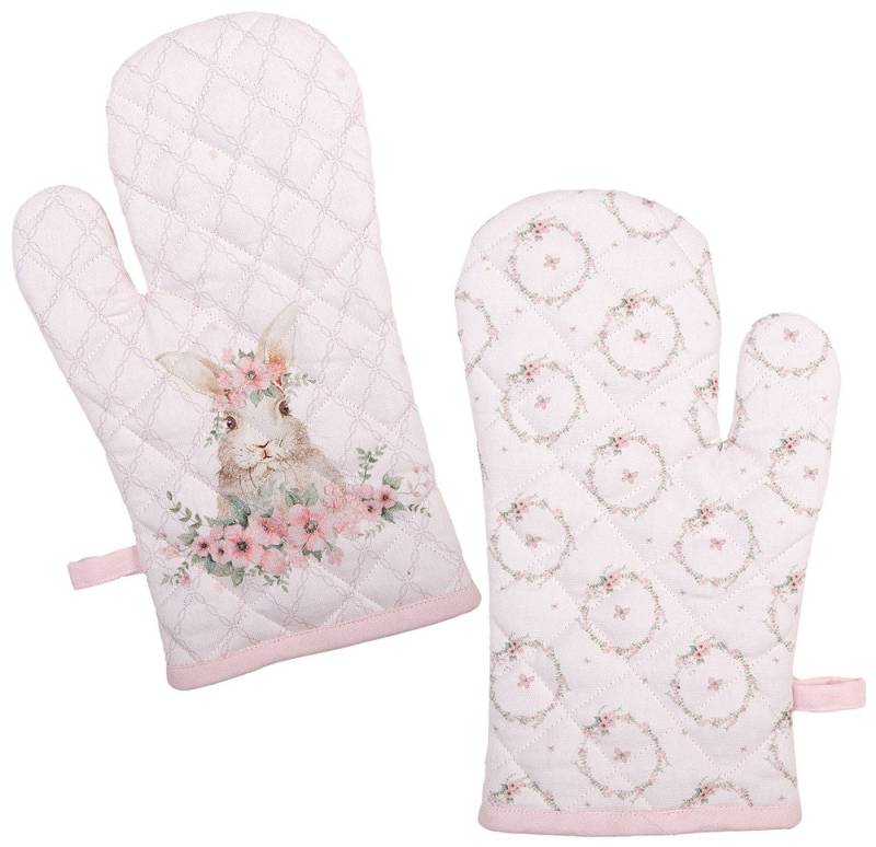 Clayre & Eef Topfhandschuhe Floral Easter Bunny, (2-tlg., 2-teilig), Ofenhandschuhe wattiert Größe: ca.18x30cm von Clayre & Eef