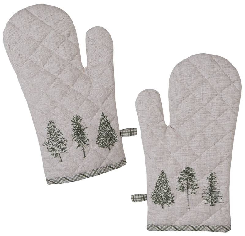 Clayre & Eef Topfhandschuhe Natural Pine Trees, (2-tlg., 2-teilig), Ofenhandschuhe wattiert Größe: ca.18x30cm von Clayre & Eef