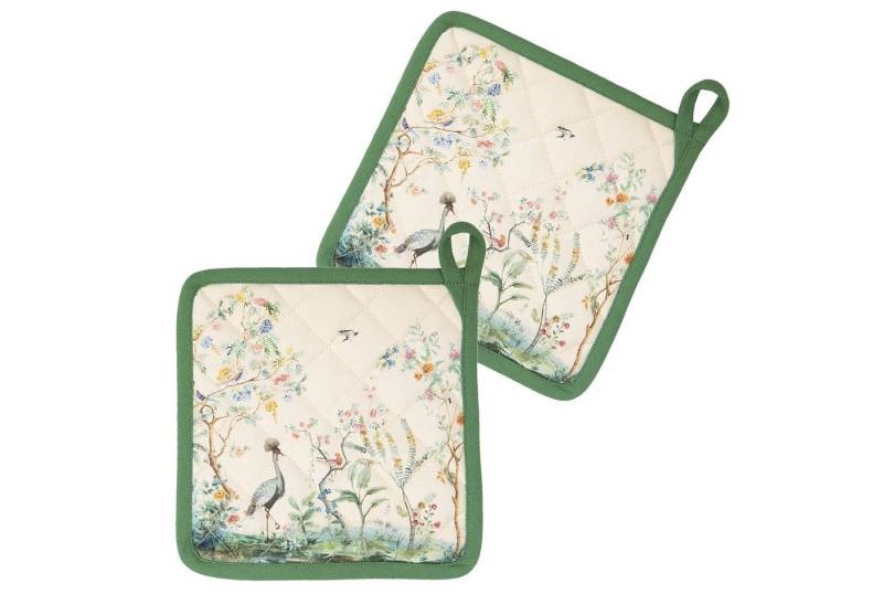 Clayre & Eef Topflappen Birds in Paradise, (Set, 2-tlg., 2-teilig), hitzebeständig wattiert Pfannen Untersetzer ca.20x20cm von Clayre & Eef