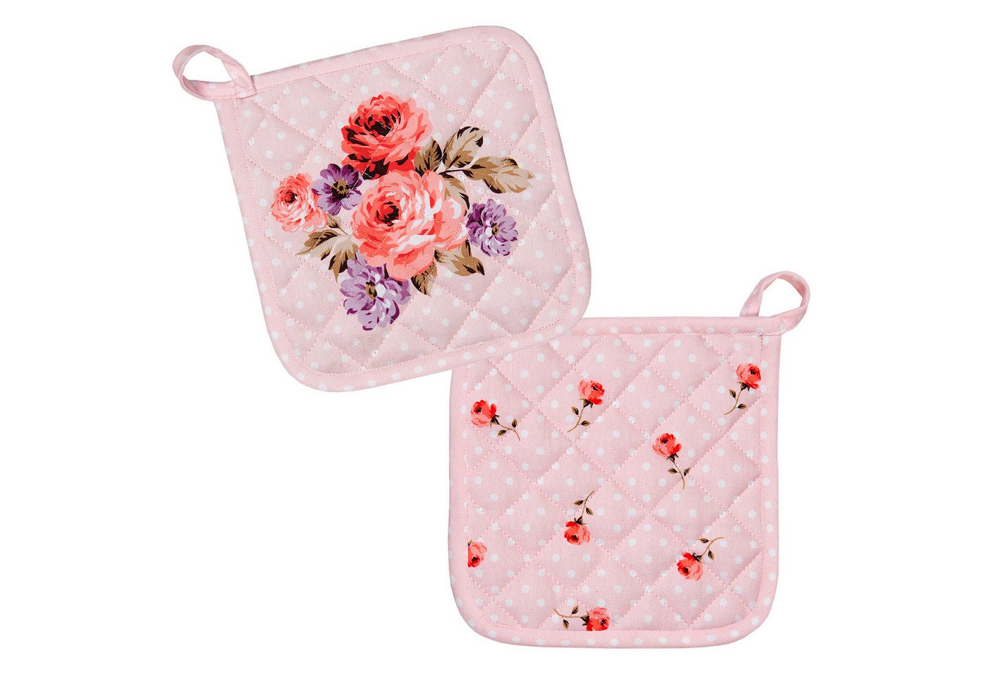 Clayre & Eef Topflappen Dotty Rose, (Set, 2-tlg., 2-teilig), hitzebeständig wattiert Pfannen Untersetzer ca.20x20cm von Clayre & Eef