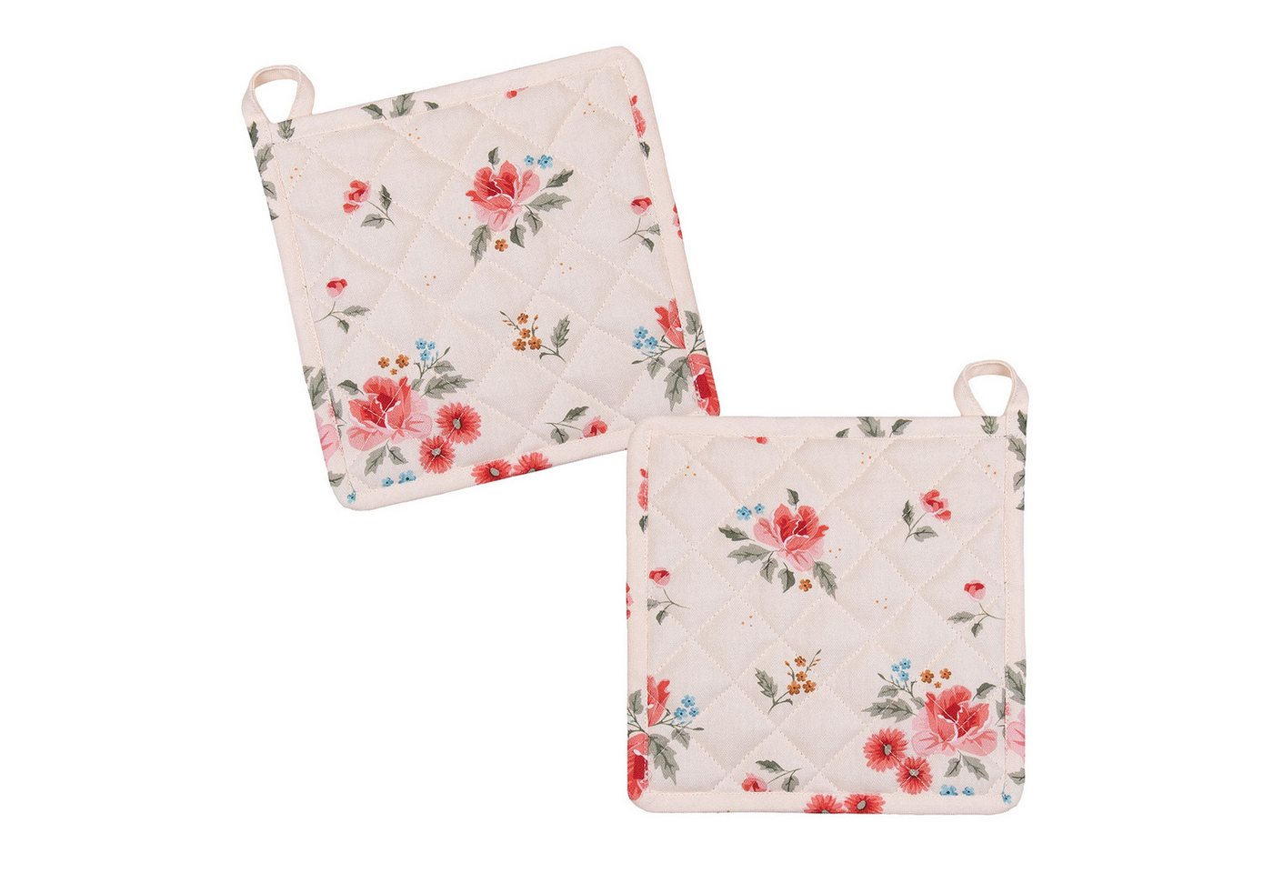 Clayre & Eef Topflappen Little Rose Collection, (Set, 2-tlg., 2-teilig), hitzebeständig wattiert Pfannen Untersetzer ca.20x20cm von Clayre & Eef