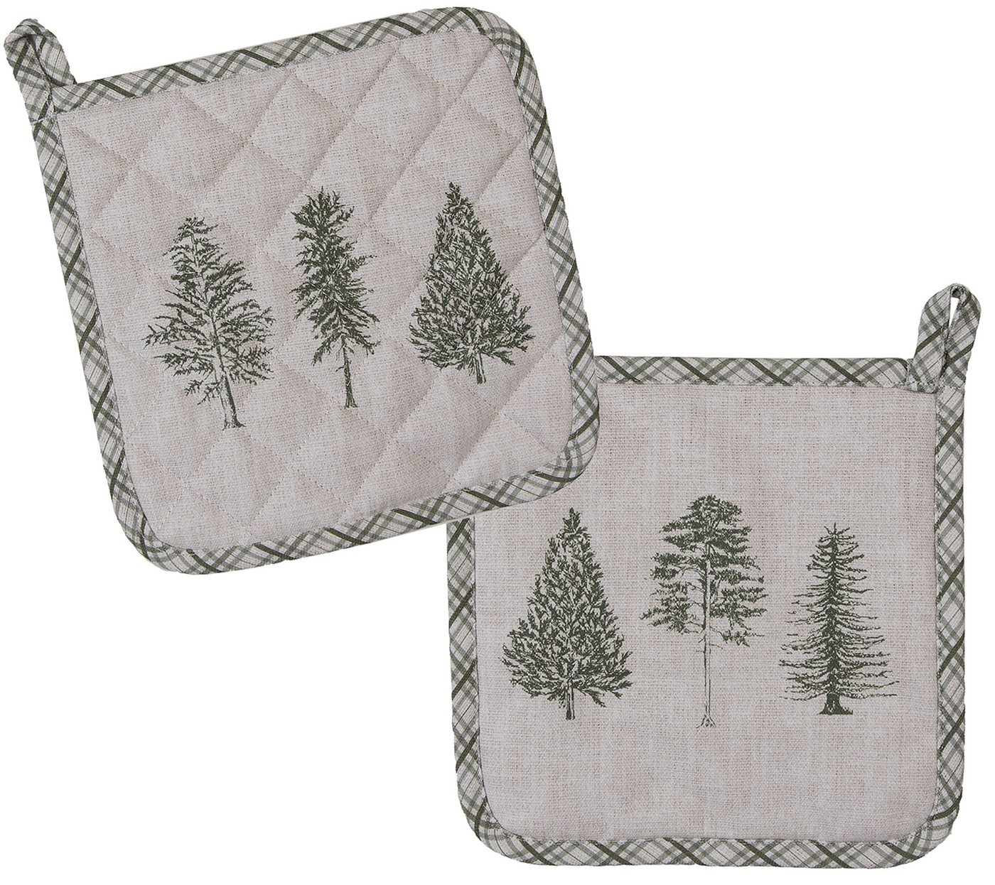 Clayre & Eef Topflappen Natural Pine Trees, (2-tlg., 2-teilig), hitzebeständig wattiert Pfannen Untersetzer ca.20x20cm von Clayre & Eef
