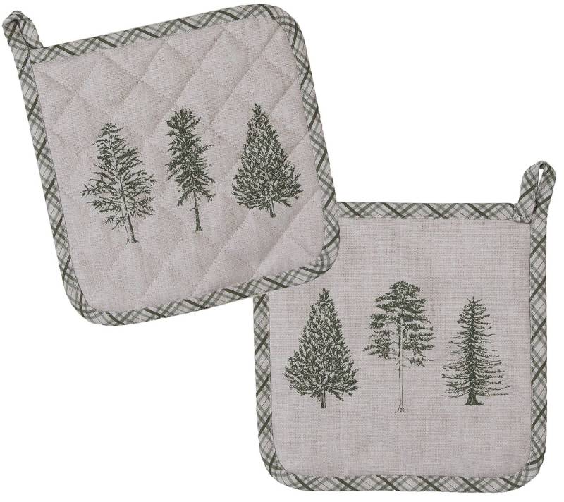 Clayre & Eef Topflappen Natural Pine Trees, (2-tlg., 2-teilig), hitzebeständig wattiert Pfannen Untersetzer ca.20x20cm von Clayre & Eef