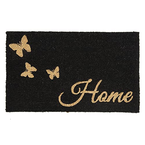 Clayre & Eef Türmatte 75x45 cm Goldfarbig Schwarz PVC-Kokosfaser Rechteck Schmetterlinge Home Kokosmatte von Clayre & Eef