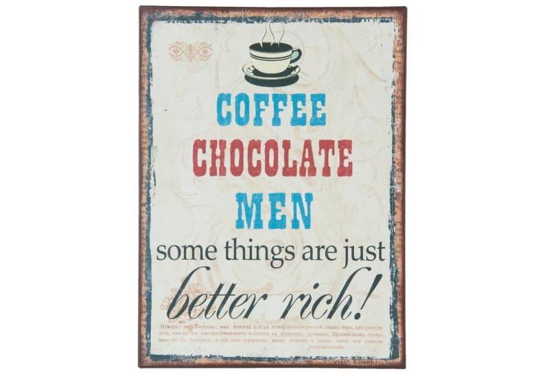 Clayre & Eef Wandbild, Sprüche, Vintage Retro Blechschild COFFEE CHOCOLATE MEN Metall 35 x von Clayre & Eef