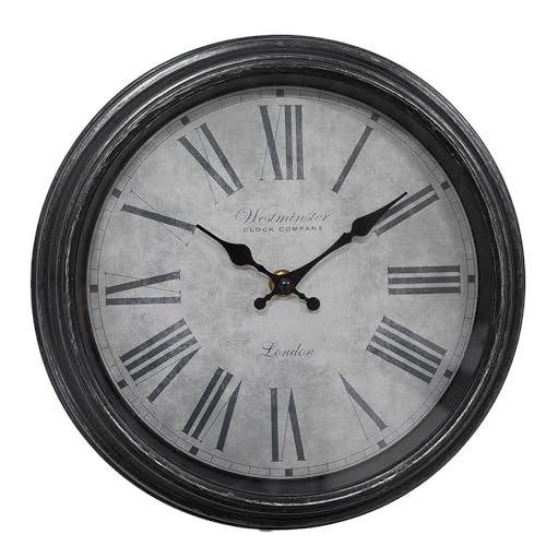 Clayre & Eef Wanduhr Ø 25x4 cm Schwarz Grau Kunststoff Glas Hängeuhr von Clayre & Eef