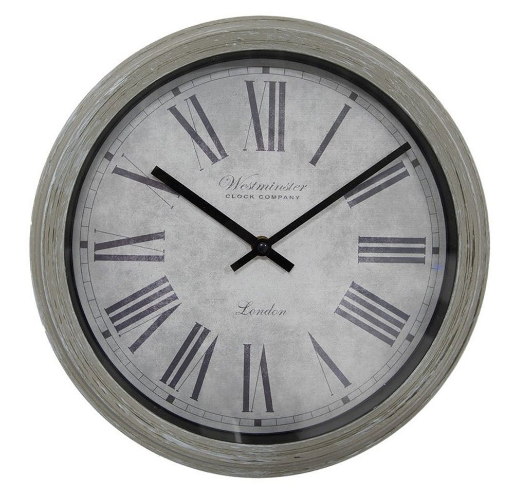 Clayre & Eef Wanduhr Wanduhr WESTMINSTER grau mit römischen Zahlen D30cm shabby chic von Clayre & Eef