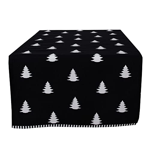 Clayre & Eef Weihnachtlicher Tischläufer 50x140 cm Schwarz Weiß Baumwolle Rechteck Weihnachtsbäume Tischdecke von Clayre & Eef
