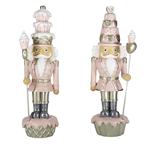 Clayre & Eef Figur 2-er Set Nussknacker 23 cm Rosa Weiß Polyresin Weihnachtsdekoration von Clayre & Eef