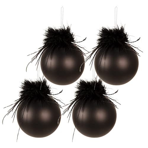 Clayre & Eef Weihnachtskugel 4er Set Ø 8 cm Schwarz Glas Weihnachtsbaumschmuck von Clayre & Eef