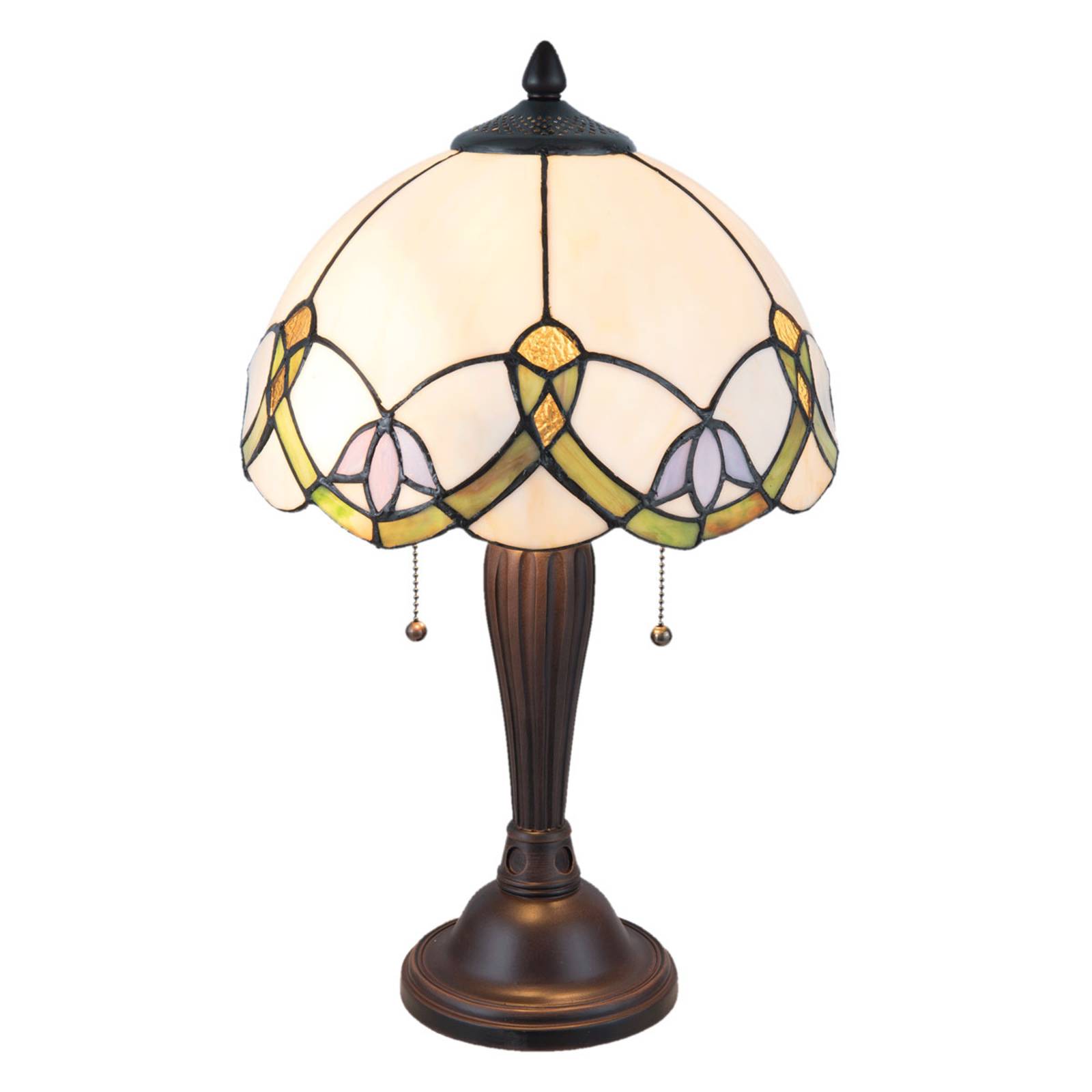 Tischlampe 5918 mit weiß-buntem Tiffany-Design Tischlampe 5918 mit weiß-buntem Tiffany-Design von Clayre&Eef