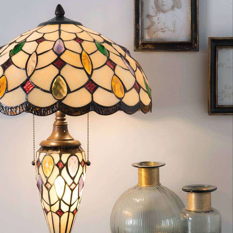 Tischleuchte 5182 mit buntem Tiffany-Glasschirm von Clayre&Eef
