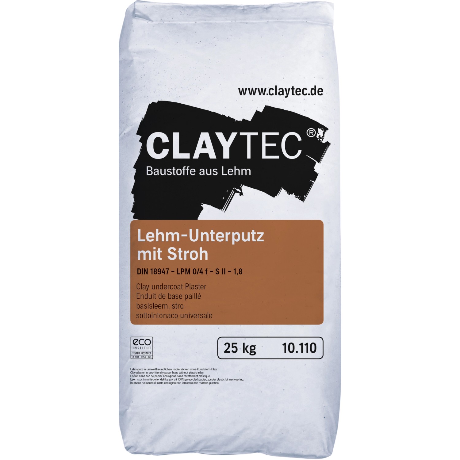 Claytec Lehm Unterputz mit Stroh 25 kg von Claytec