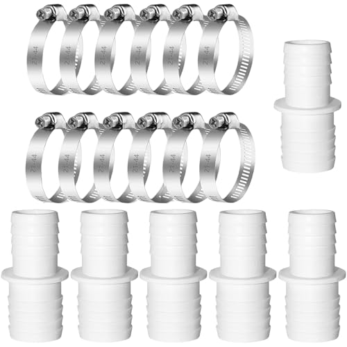 6 Stück Schlauchverbinder 32mm Set Mit 12 Schlauchschellen 32mm,Doppelschlauchtülle Schlauchverbinder 1/4 Zoll,Poolsauger Tauchpumpen Verbinder für Pool Schlauchadapter Garten Schlauchanschlüsse(Weiß) von ClcIosis