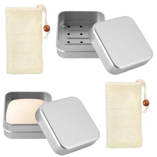 2 PCS Seifendose 79 * 38 mm, 2 Seifenbeutelnetze 9 * 14cm,Seifenbox Reise Quadratisch Praktische Seifenbox Seifendose Quadratisch für Reise, Business Haushalt Vielseitig für Kosmetik Snacks DIY von ClcIosis