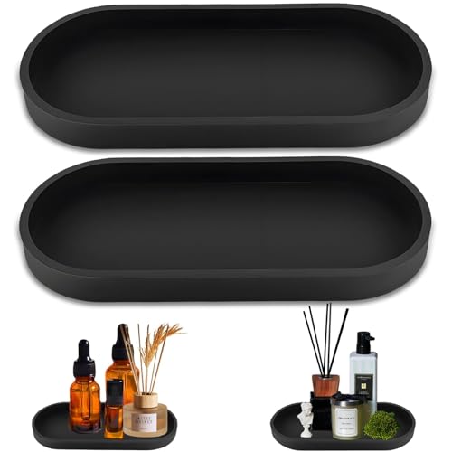 2 Stück 25 * 11cm Elliptische Deko Tablett Schwarz Silikon Badezimmer Tablett Schwarz,tabletts Badezimmer Deko Tabletts Schwarzs Geeignet für Schlafzimmer Küche Toilette Speicherung Ätherischer Öle von ClcIosis